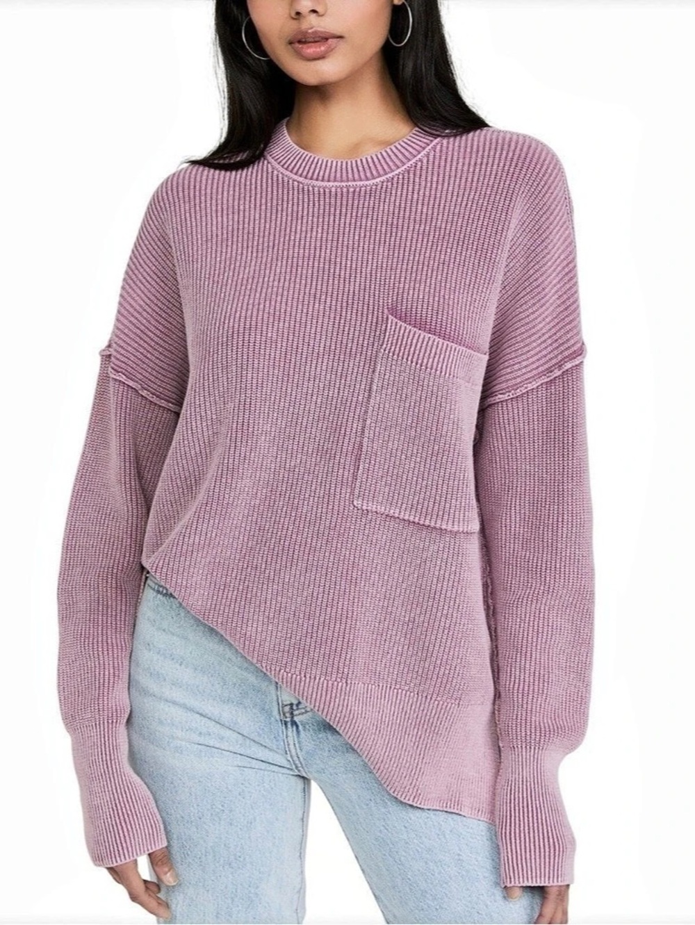 Pistola Ribbed Mauve Darya Oversized Cotton Sweater Size Large